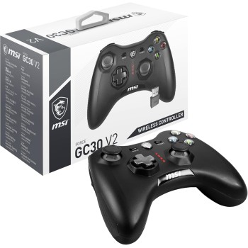 MSI FORCE GC30 V2 Wireless PC Gamepad Controller - 2.4 GHz, batteria Li-Ion 600mAh, coperture D-Pad sostituibili, due motori a vibrazione, USB 2.0 - cablato/wireless - Nero MSI FORCE GC30 V2 Wireless PC Gamepad Controller - 2.4 GHz, batteria Li-Ion 600mAh, coperture D-Pad sostituibili, due motori a vibrazione, USB 2.0 - cablato/wireless - Nero
