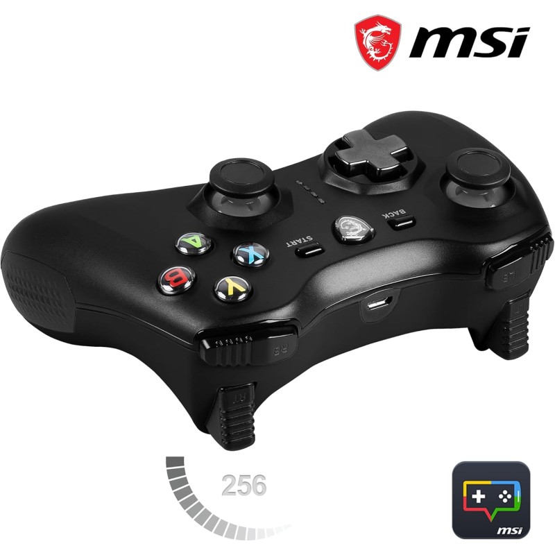 MSI FORCE GC30 V2 Wireless PC Gamepad Controller - 2.4 GHz, batteria Li-Ion 600mAh, coperture D-Pad sostituibili, due motori a vibrazione, USB 2.0 - cablato/wireless - Nero MSI FORCE GC30 V2 Wireless PC Gamepad Controller - 2.4 GHz, batteria Li-Ion 600mAh, coperture D-Pad sostituibili, due motori a vibrazione, USB 2.0 - cablato/wireless - Nero