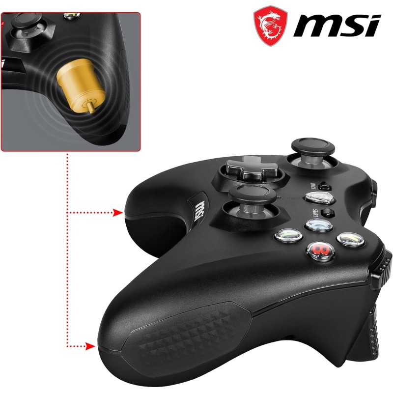 MSI FORCE GC30 V2 Wireless PC Gamepad Controller - 2.4 GHz, batteria Li-Ion 600mAh, coperture D-Pad sostituibili, due motori a vibrazione, USB 2.0 - cablato/wireless - Nero MSI FORCE GC30 V2 Wireless PC Gamepad Controller - 2.4 GHz, batteria Li-Ion 600mAh, coperture D-Pad sostituibili, due motori a vibrazione, USB 2.0 - cablato/wireless - Nero