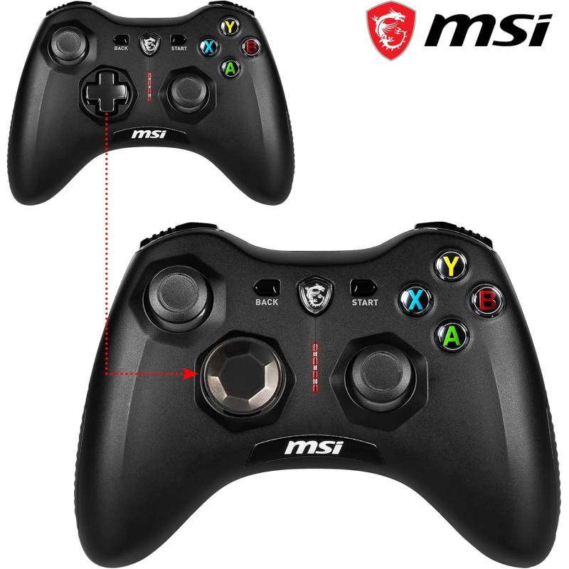 MSI FORCE GC30 V2 Wireless PC Gamepad Controller - 2.4 GHz, batteria Li-Ion 600mAh, coperture D-Pad sostituibili, due motori a vibrazione, USB 2.0 - cablato/wireless - Nero MSI FORCE GC30 V2 Wireless PC Gamepad Controller - 2.4 GHz, batteria Li-Ion 600mAh, coperture D-Pad sostituibili, due motori a vibrazione, USB 2.0 - cablato/wireless - Nero