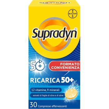Supradyn Ricarica 50+ Integratore Multivitaminico Completo Vitamine E Minerali Con Vitamina B12, C, D, Zinco Per Stanchezza Fisica E Concentrazione Dai 50 Anni Uomo E Donna, 30 Compresse Effervescenti - 30 unità (Confezione da 1)