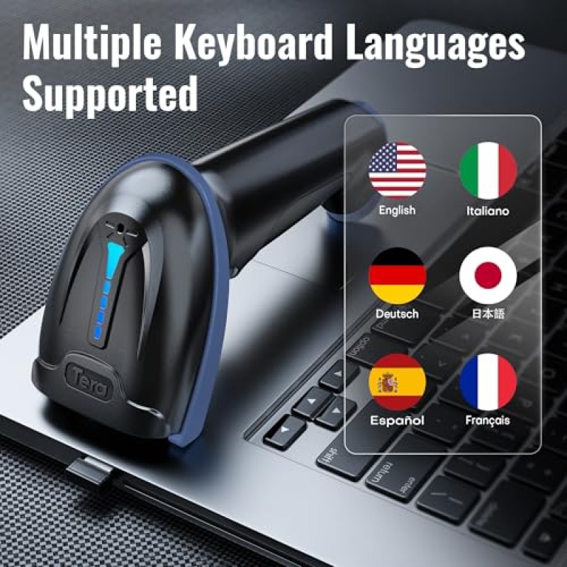 Tera 2D QR Lettore di Codici a Barre Senza Fili USB Cablato 1D 2D Wireless Barcode Scanner Codici a Barre Digitali/Stampati Funziona con Windows Mac Linux, D5100 - 2D Blau