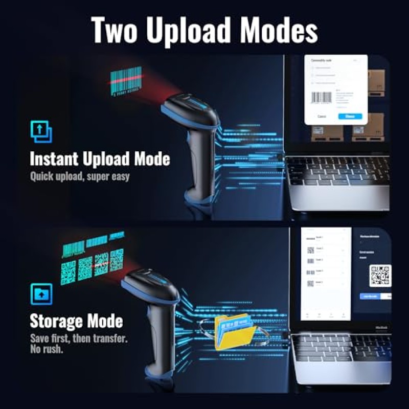 Tera 2D QR Lettore di Codici a Barre Senza Fili USB Cablato 1D 2D Wireless Barcode Scanner Codici a Barre Digitali/Stampati Funziona con Windows Mac Linux, D5100 - 2D Blau