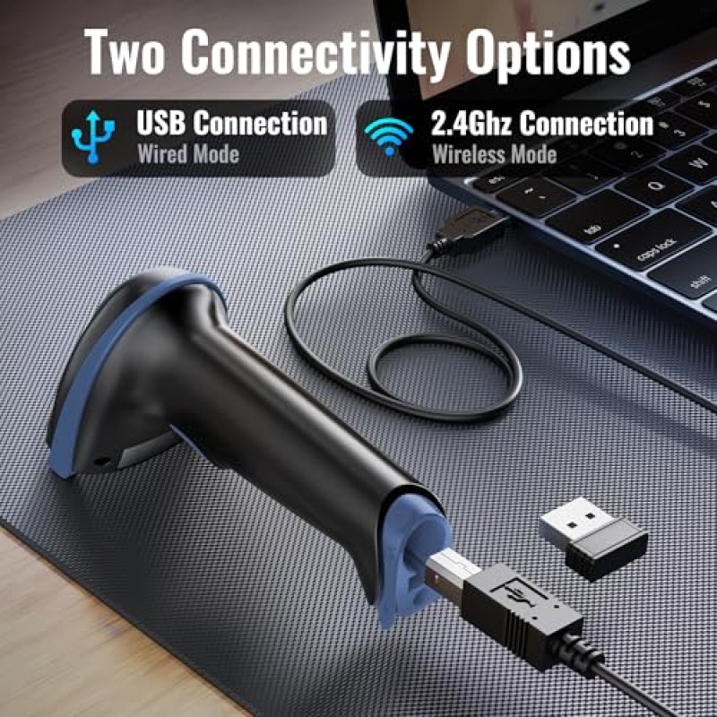 Tera 2D QR Lettore di Codici a Barre Senza Fili USB Cablato 1D 2D Wireless Barcode Scanner Codici a Barre Digitali/Stampati Funziona con Windows Mac Linux, D5100 - 2D Blau