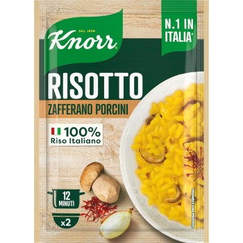 Knorr Risotto con Zafferano e Funghi Porcini, Risotto Pronto con Ingredienti Naturali, 100% Riso Italiano e Chicci al Dente, Preparazione in Pentola o al Microonde, 175g, 2 Porzioni - 175 g (Confezione da 1)