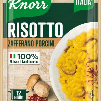 Knorr Risotto con Zafferano e Funghi Porcini, Risotto Pronto con Ingredienti Naturali, 100% Riso Italiano e Chicci al Dente, Preparazione in Pentola o al Microonde, 175g, 2 Porzioni - 175 g (Confezione da 1)