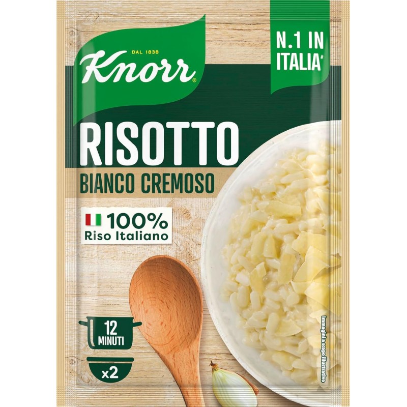 Knorr Risotto Bianco Cremoso, Risotto Pronto con Ingredienti Naturali, 100% Riso Italiano e Chicci al Dente, Preparazione in Pentola o al Microonde, 175g, 2 Porzioni - 175 g (Confezione da 1)