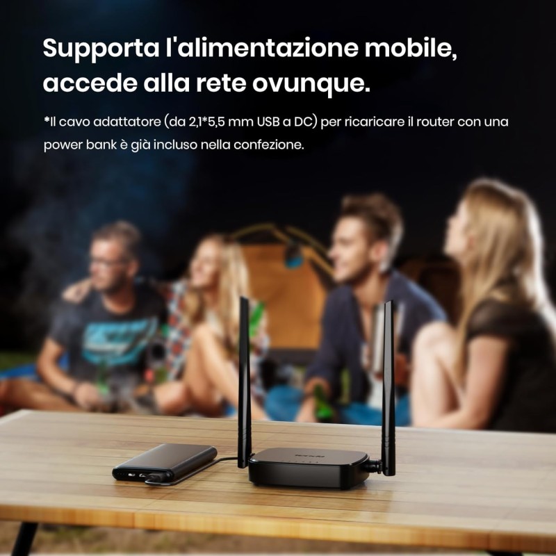 Tenda 4G03 Pro Router 4G LTE Cat4 Wireless N300Mbps, Router WiFi con SIM, Ricarica con Power Bank, Due Antenne Esterne, Porta LAN/WAN, Modem 4G SIM, Senza Configurazione, Plug&Play