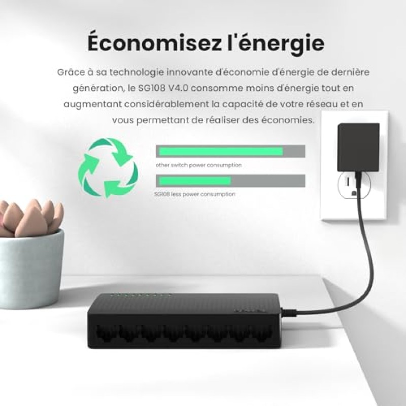 Tenda Switch Ethernet 8 Porte Gigabit, Switch Gigabit 10/100/1000 Mbps, Switch Rete con Indicatore LED, Plug & Play, Mini Formato, Montaggio Desktop o a Parete, Guscio di Plastica (SG108 V4.0) - Switch 8 Porte