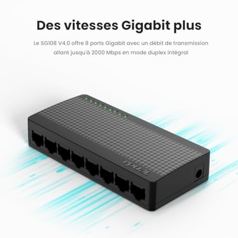 Tenda Switch Ethernet 8 Porte Gigabit, Switch Gigabit 10/100/1000 Mbps, Switch Rete con Indicatore LED, Plug & Play, Mini Formato, Montaggio Desktop o a Parete, Guscio di Plastica (SG108 V4.0) - Switch 8 Porte