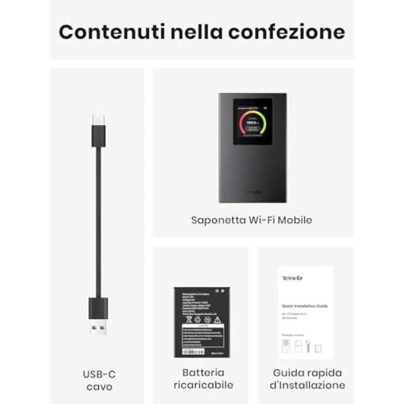Tenda (Nuovo) MF6 Saponetta WiFi con SIM CAT 4 150Mbps, Wi-Fi 6 AX300Mbps, Router WiFi con SIM Portatile, Schermo LCD a Colori, Batteria Ricaricabile, USB-C Porta, Carica con Powerbank, Plug & Play