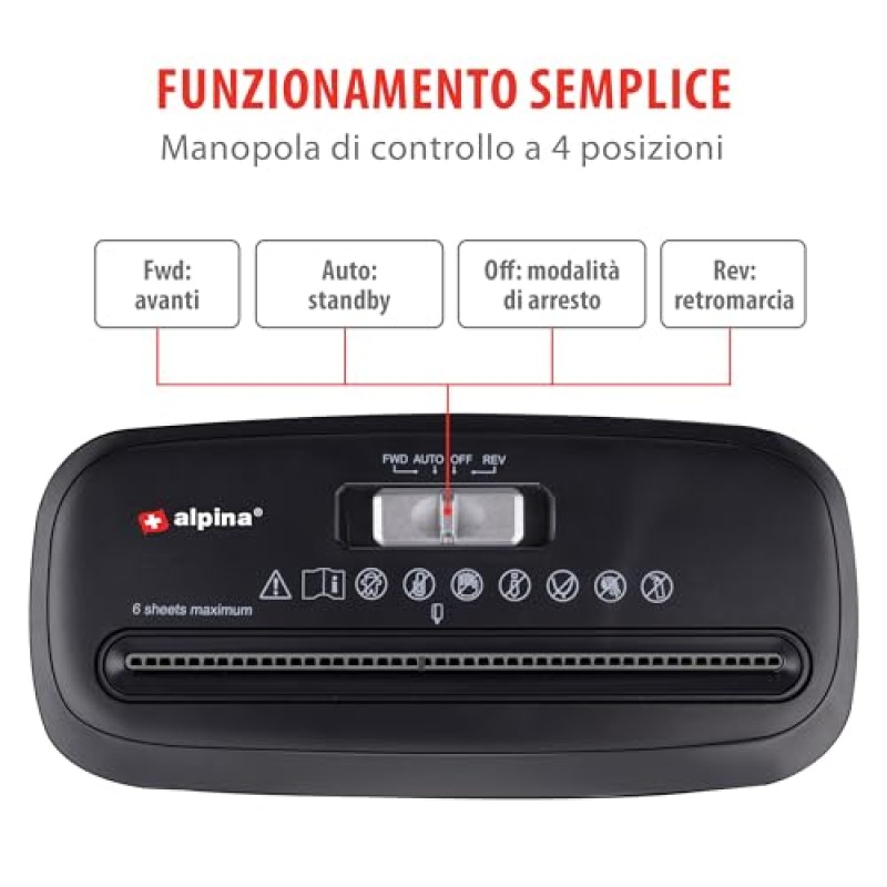 alpina Distruggi Documenti 190W, Trituratore Documenti e Carte di Credito, Taglia Carta, con Contenitore di Raccolta, Protezione contro il Surriscaldamento, 29 x 14 x 32,5 cm alpina Distruggi Documenti 190W, Trituratore Documenti e Carte di Credito, Taglia Carta, con Contenitore di Raccolta, Protezione contro il Surriscaldamento, 29 x 14 x 32,5 cm