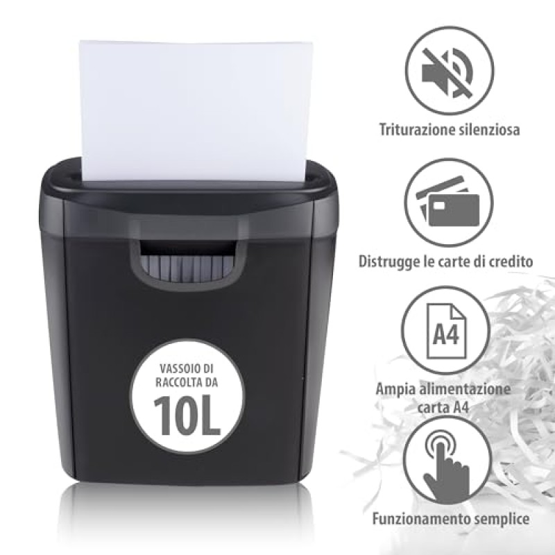 alpina Distruggi Documenti 190W, Trituratore Documenti e Carte di Credito, Taglia Carta, con Contenitore di Raccolta, Protezione contro il Surriscaldamento, 29 x 14 x 32,5 cm alpina Distruggi Documenti 190W, Trituratore Documenti e Carte di Credito, Taglia Carta, con Contenitore di Raccolta, Protezione contro il Surriscaldamento, 29 x 14 x 32,5 cm