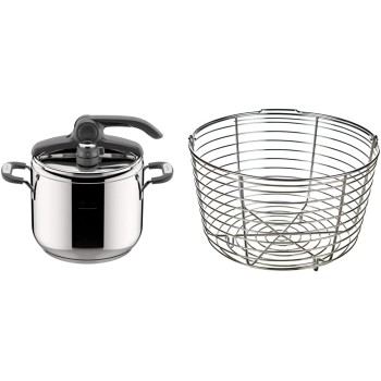Lagostina Briosa Lagoeasy'Up Pentola a Pressione, 7 L, Acciaio Inox 18/10 & Cestello in filo, Accessorio per Pentola a Pressione capacità 7/9 Litri, Acciaio Inox, Diametro 19 cm - 7L