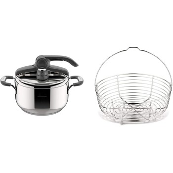 Lagostina Briosa Lagoeasy'Up Pentola a Pressione, 5 L, Acciaio Inox 18/10 & Cestello in filo, Accessorio per Pentola a Pressione capacità 5/6 Litri, Acciaio Inox, Diametro 19 cm - 5L