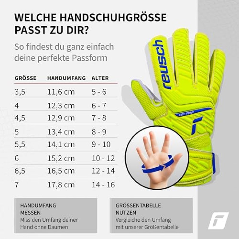Reusch Attrakt Junior-Guanti da Portiere Unisex con Cuciture Esterne E Rivestimento Solido, Adatti per Tutte Le Superfici del Campo da Gioco, Calcio per Bambini Ragazzo - 5 giallo-blu