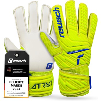 Reusch Attrakt Junior-Guanti da Portiere Unisex con Cuciture Esterne E Rivestimento Solido, Adatti per Tutte Le Superfici del Campo da Gioco, Calcio per Bambini Ragazzo - 5 giallo-blu