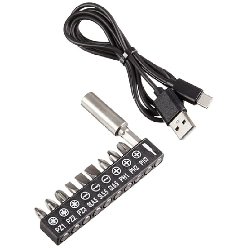 Amazon Basics by SKIL avvitatore elettrico da 3,6V (4V max), include set da 10 punte e cavo USB, nero