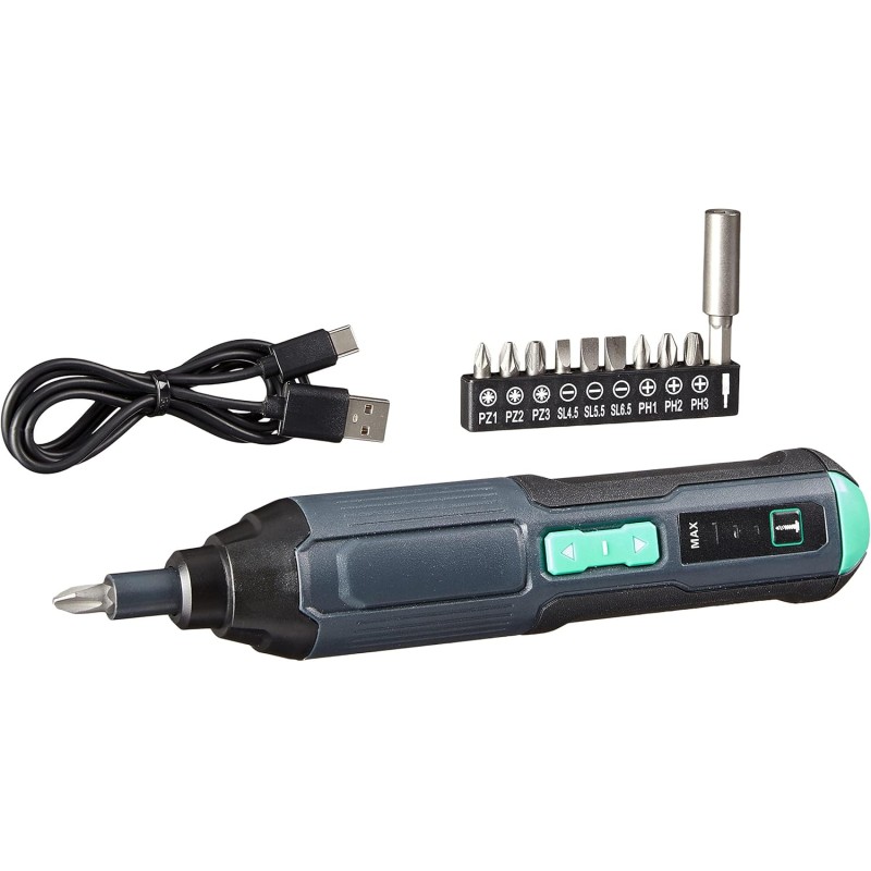 Amazon Basics by SKIL avvitatore elettrico da 3,6V (4V max), include set da 10 punte e cavo USB, nero