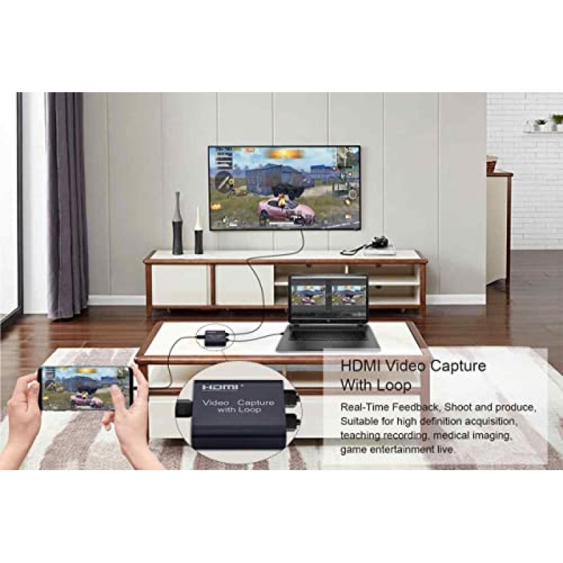 PremiumCord Capture/Grabber HDMI per Registrare Segnali Video e Audio su un Computer Tramite USB, Risoluzione 4K a 30 Hz, Full HD @ 30 Hz, Plug and Play, Uscita HDMI, Nero