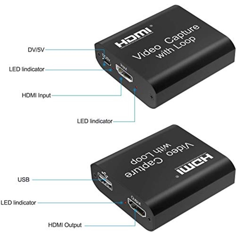 PremiumCord Capture/Grabber HDMI per Registrare Segnali Video e Audio su un Computer Tramite USB, Risoluzione 4K a 30 Hz, Full HD @ 30 Hz, Plug and Play, Uscita HDMI, Nero