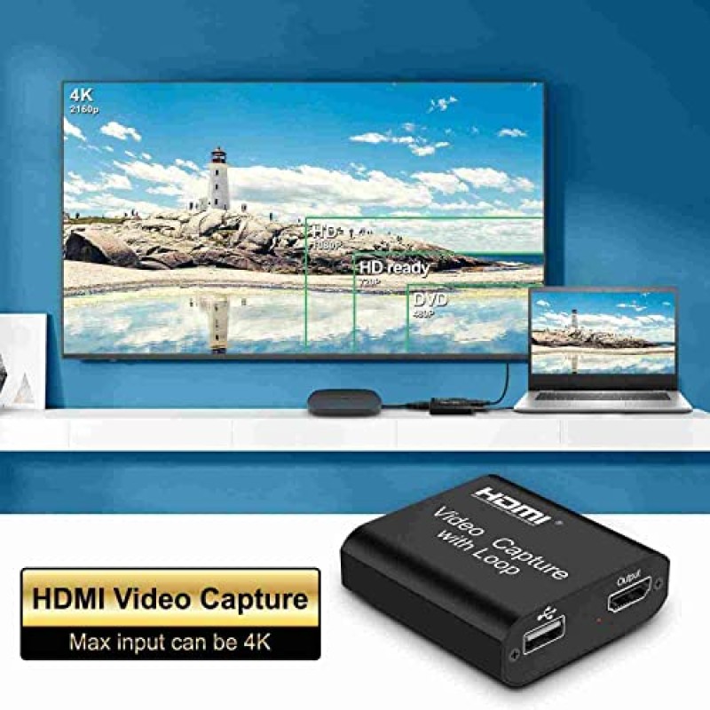 PremiumCord Capture/Grabber HDMI per Registrare Segnali Video e Audio su un Computer Tramite USB, Risoluzione 4K a 30 Hz, Full HD @ 30 Hz, Plug and Play, Uscita HDMI, Nero