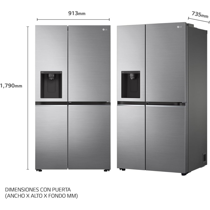 LG GSLV70PZTD Frigorifero Americano Side-by-Side, Total No Frost, 635L, Classe D, Wi-Fi, Frigorifero con Dispenser Acqua e Ghiaccio con Allaccio, Door & Linear Cooling, Platinum Silver - 635 L Grey