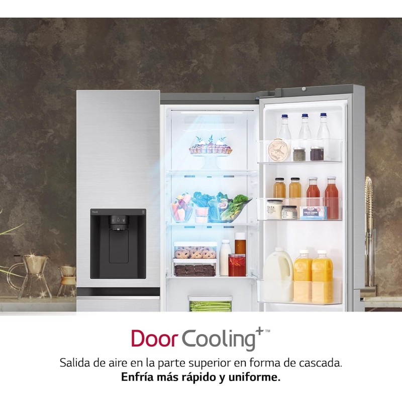 LG GSLV70PZTD Frigorifero Americano Side-by-Side, Total No Frost, 635L, Classe D, Wi-Fi, Frigorifero con Dispenser Acqua e Ghiaccio con Allaccio, Door & Linear Cooling, Platinum Silver - 635 L Grey