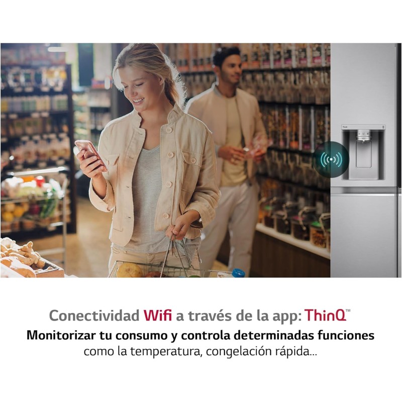 LG GSLV70PZTD Frigorifero Americano Side-by-Side, Total No Frost, 635L, Classe D, Wi-Fi, Frigorifero con Dispenser Acqua e Ghiaccio con Allaccio, Door & Linear Cooling, Platinum Silver - 635 L Grey