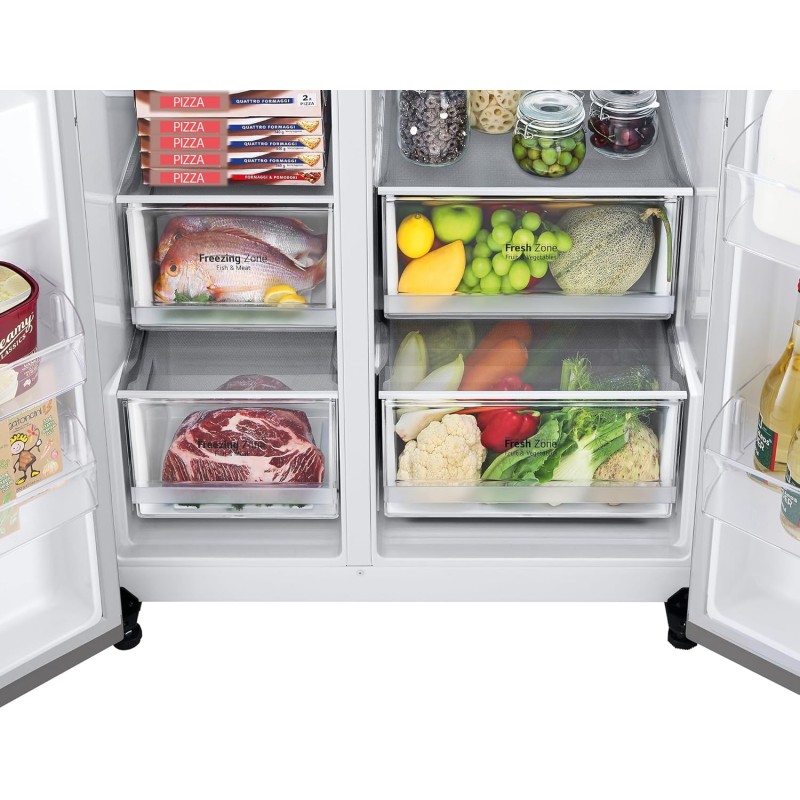 LG GSLV70PZTD Frigorifero Americano Side-by-Side, Total No Frost, 635L, Classe D, Wi-Fi, Frigorifero con Dispenser Acqua e Ghiaccio con Allaccio, Door & Linear Cooling, Platinum Silver - 635 L Grey
