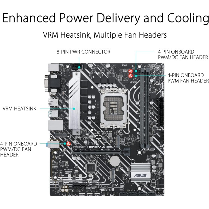 ASUS PRIME H610M-A D4-CSM Scheda Madre mATX, Intel H610, LGA1700, DDR4, PCI 4.0, Intel 1Gb Ethernet, Realtek 7.1 Surround, 2xM.2, 4xSATA 6GB/s, USB 3.2 Gen 2, Armoury Crate, Nero ASUS PRIME H610M-A D4-CSM Scheda Madre mATX, Intel H610, LGA1700, DDR4, PCI 4.0, Intel 1Gb Ethernet, Realtek 7.1 Surround, 2xM.2, 4xSATA 6GB/s, USB 3.2 Gen 2, Armoury Crate, Nero