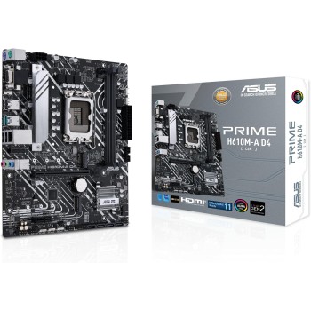 ASUS PRIME H610M-A D4-CSM Scheda Madre mATX, Intel H610, LGA1700, DDR4, PCI 4.0, Intel 1Gb Ethernet, Realtek 7.1 Surround, 2xM.2, 4xSATA 6GB/s, USB 3.2 Gen 2, Armoury Crate, Nero ASUS PRIME H610M-A D4-CSM Scheda Madre mATX, Intel H610, LGA1700, DDR4, PCI 4.0, Intel 1Gb Ethernet, Realtek 7.1 Surround, 2xM.2, 4xSATA 6GB/s, USB 3.2 Gen 2, Armoury Crate, Nero
