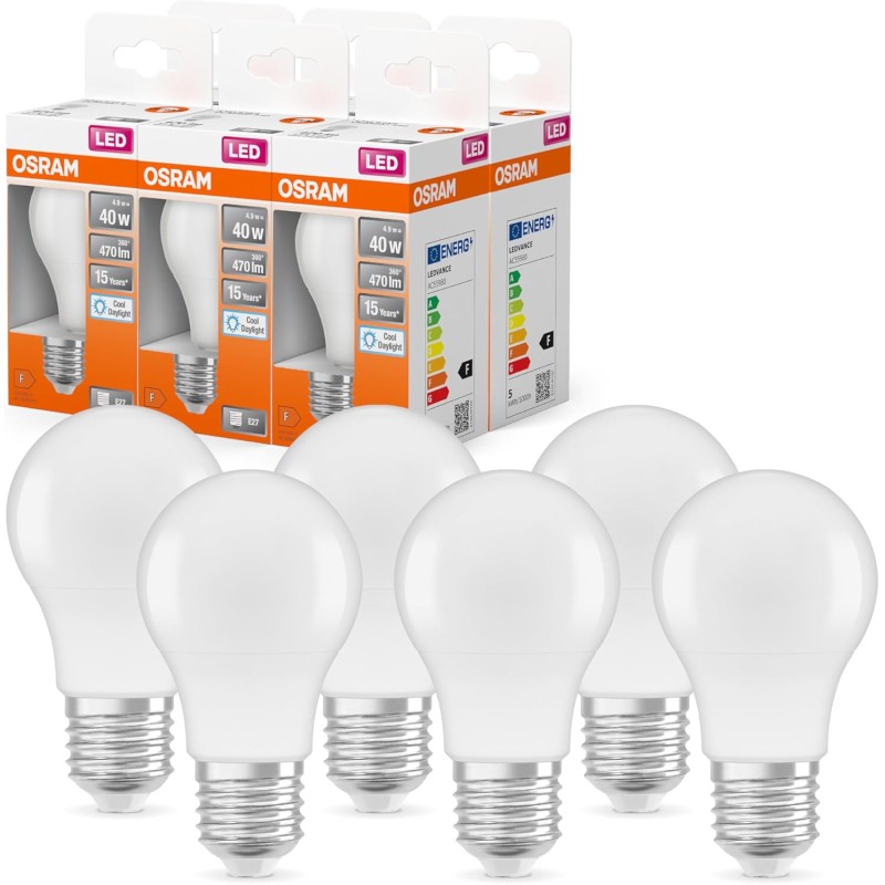 Osram Goccia Lampadine LED, 5.5 W Equivalenti 40 W, Attacco E27, Luce Fredda 6500K, Confezione da 6 Pezzi - 40W 6500k Luce Del Giorno Osram Goccia Lampadine LED, 5.5 W Equivalenti 40 W, Attacco E27, Luce Fredda 6500K, Confezione da 6 Pezzi - 40W 6500k Luce Del Giorno
