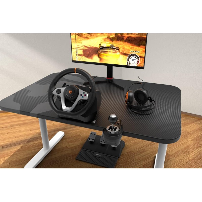 Krom K-WHEEL PRO - NXKROMKWHLPRO - Set volante, pedali e leva del cambio, palette al volante, 3 modalità di sensibilità, PC, PS3, PS4, XBOX ONE e SWITCH, nero