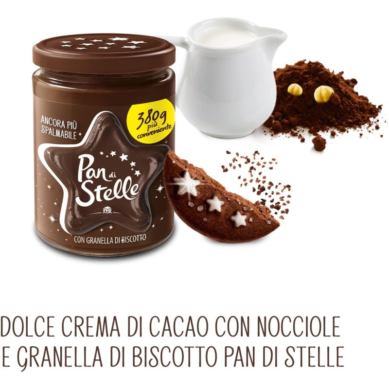 Pan di Stelle Crema Spalmabile di Cacao, Nocciole e Granella di Biscotto, Ideale Per Colazione o Merenda, 380 g - 380 g