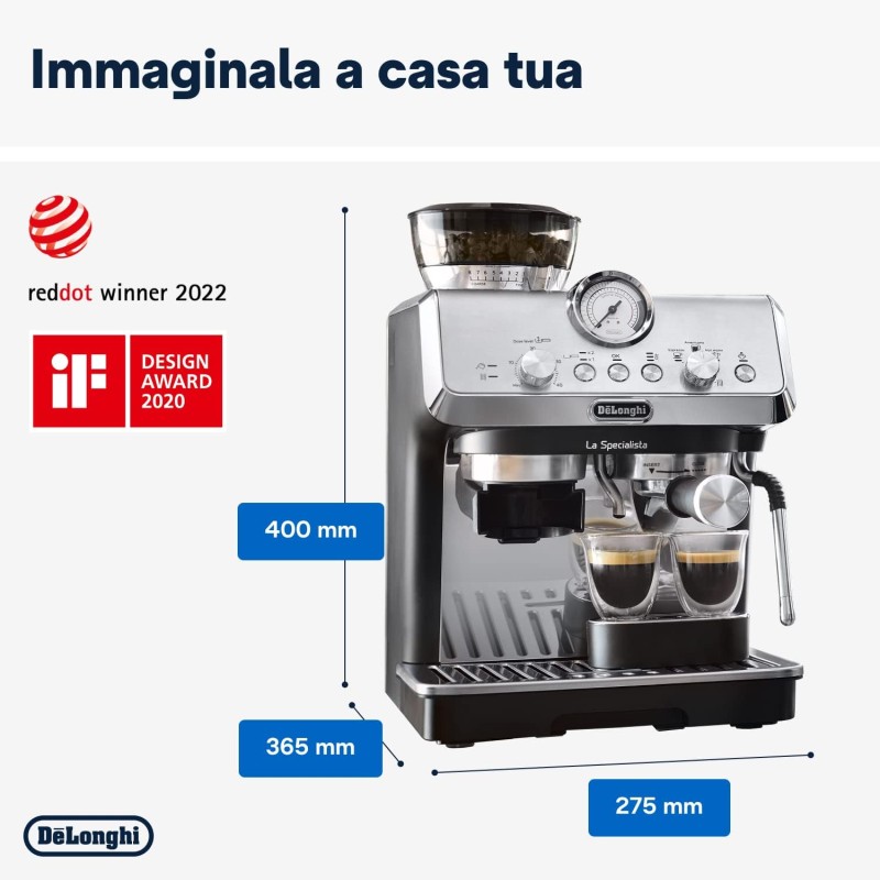 De'Longhi LA SPECIALISTA ARTE EC9155.MB Macchina da caffè Manuale, 3 Ricette Preimpostate, Controllo Attivo della Temperatura, 8 Livelli di Macinazione, Lancia MyLatte Art, incluso KIT BARISTA, Nera - Argento Nero De'Longhi LA SPECIALISTA ARTE EC9155.MB Macchina da caffè Manuale, 3 Ricette Preimpostate, Controllo Attivo della Temperatura, 8 Livelli di Macinazione, Lancia MyLatte Art, incluso KIT BARISTA, Nera - Argento Nero