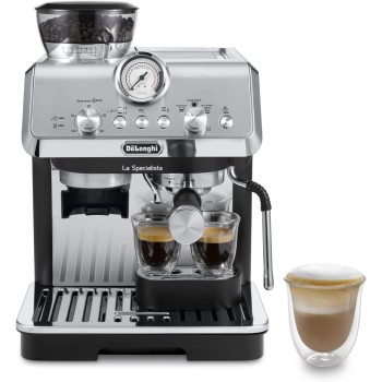 De'Longhi LA SPECIALISTA ARTE EC9155.MB Macchina da caffè Manuale, 3 Ricette Preimpostate, Controllo Attivo della Temperatura, 8 Livelli di Macinazione, Lancia MyLatte Art, incluso KIT BARISTA, Nera - Argento Nero