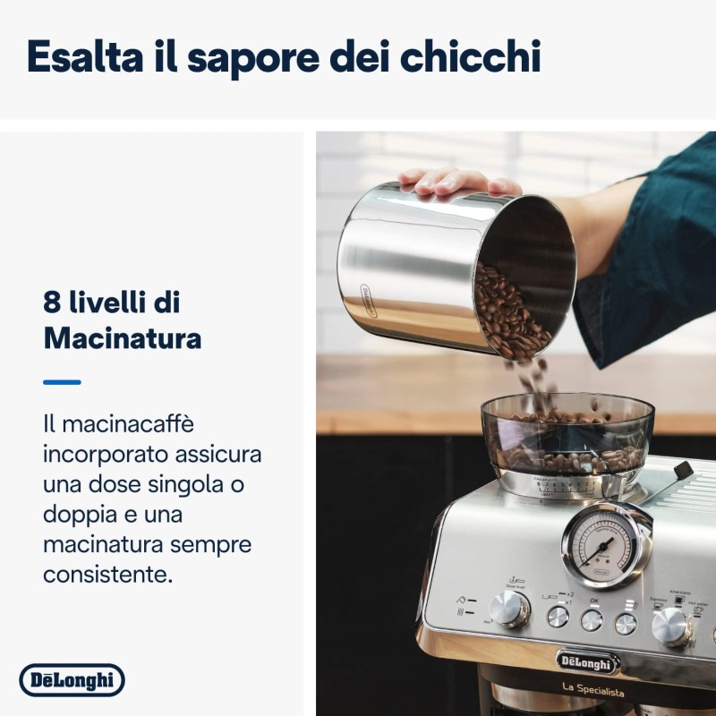 De'Longhi LA SPECIALISTA ARTE EC9155.MB Macchina da caffè Manuale, 3 Ricette Preimpostate, Controllo Attivo della Temperatura, 8 Livelli di Macinazione, Lancia MyLatte Art, incluso KIT BARISTA, Nera - Argento Nero De'Longhi LA SPECIALISTA ARTE EC9155.MB Macchina da caffè Manuale, 3 Ricette Preimpostate, Controllo Attivo della Temperatura, 8 Livelli di Macinazione, Lancia MyLatte Art, incluso KIT BARISTA, Nera - Argento Nero