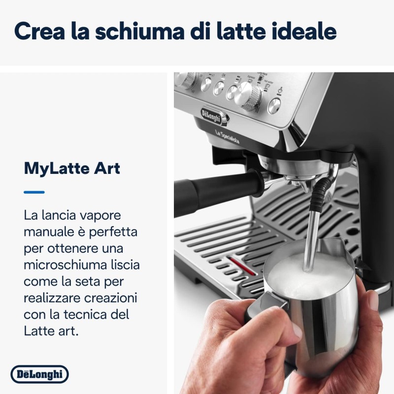 De'Longhi LA SPECIALISTA ARTE EC9155.MB Macchina da caffè Manuale, 3 Ricette Preimpostate, Controllo Attivo della Temperatura, 8 Livelli di Macinazione, Lancia MyLatte Art, incluso KIT BARISTA, Nera - Argento Nero De'Longhi LA SPECIALISTA ARTE EC9155.MB Macchina da caffè Manuale, 3 Ricette Preimpostate, Controllo Attivo della Temperatura, 8 Livelli di Macinazione, Lancia MyLatte Art, incluso KIT BARISTA, Nera - Argento Nero