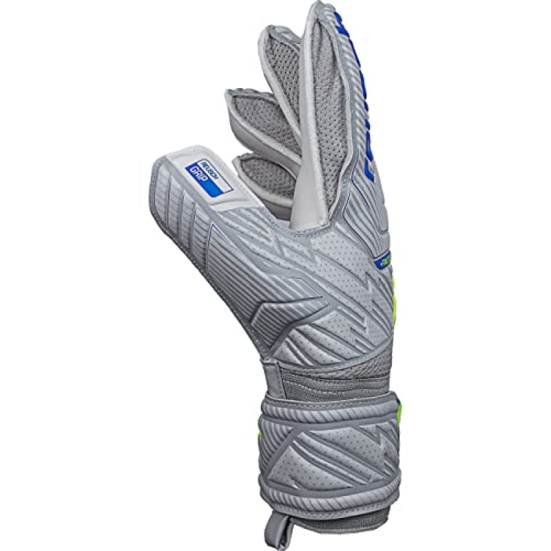 Reusch Attrakt Grip Finger Support Guanti da portiere per adulti con protezione delle dita per tutte le superfici dei campi da gioco - 9 grigio-blu-giallo