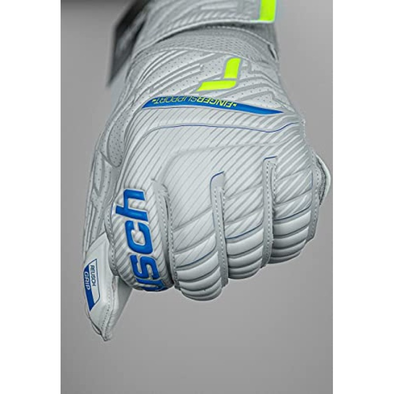 Reusch Attrakt Grip Finger Support Guanti da portiere per adulti con protezione delle dita per tutte le superfici dei campi da gioco - 9 grigio-blu-giallo