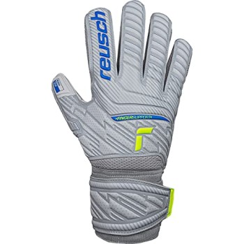 Reusch Attrakt Grip Finger Support Guanti da portiere per adulti con protezione delle dita per tutte le superfici dei campi da gioco - 9 grigio-blu-giallo