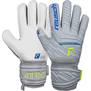 Reusch Attrakt Grip Finger Support Guanti da portiere per adulti con protezione delle dita per tutte le superfici dei campi da gioco - 9 grigio-blu-giallo