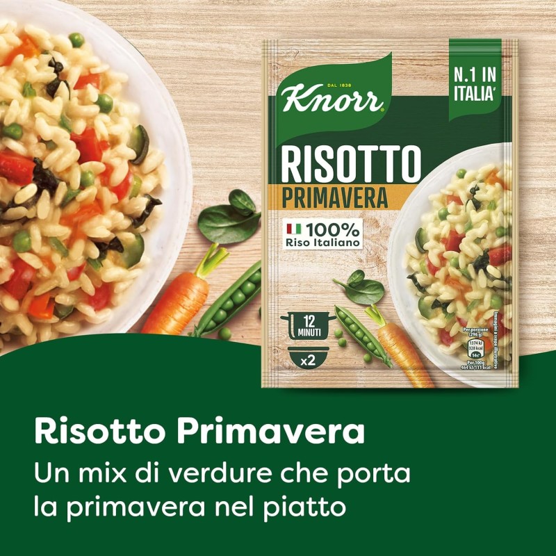 Knorr Risotto Primavera, Risotto Pronto con Ingredienti Naturali, 100% Riso Italiano e Chicci al Dente, Preparazione in Pentola o al Microonde, 175g, 2 Porzioni - 175 g (Confezione da 1) Knorr Risotto Primavera, Risotto Pronto con Ingredienti Naturali, 100% Riso Italiano e Chicci al Dente, Preparazione in Pentola o al Microonde, 175g, 2 Porzioni - 175 g (Confezione da 1)