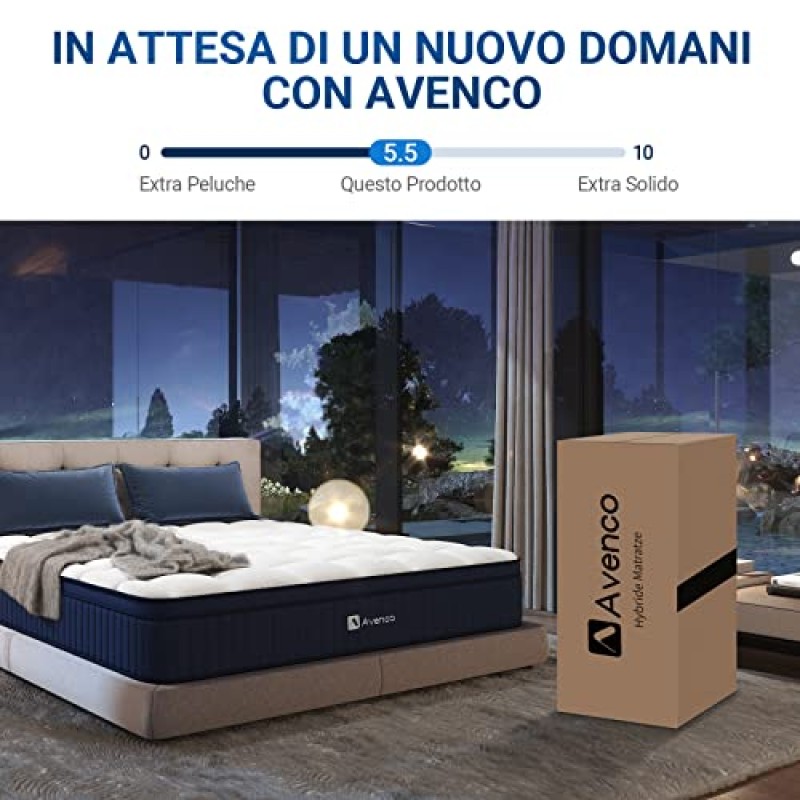 Avenco Materasso Matrimoniale 160x190 h2, Altezza 25 cm, Materasso Matrimoniale Lattice, Materasso Molle Insacchettate, Memoria forma in fibra di Bambù, Materassi con 3 Zone Comfort, Medio Rigido - 160*190*25