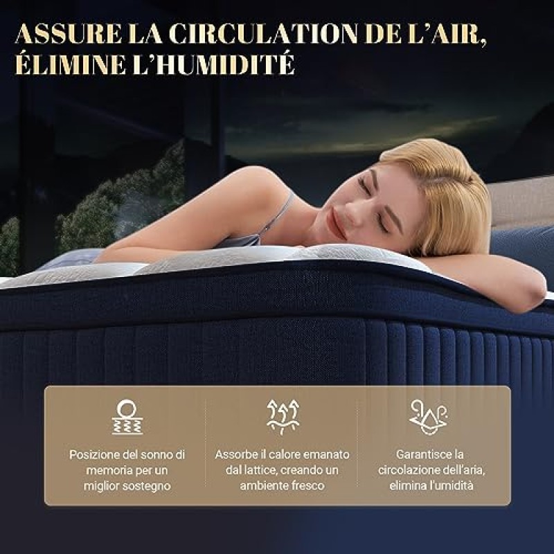 Avenco Materasso Matrimoniale 160x190 h2, Altezza 25 cm, Materasso Matrimoniale Lattice, Materasso Molle Insacchettate, Memoria forma in fibra di Bambù, Materassi con 3 Zone Comfort, Medio Rigido - 160*190*25