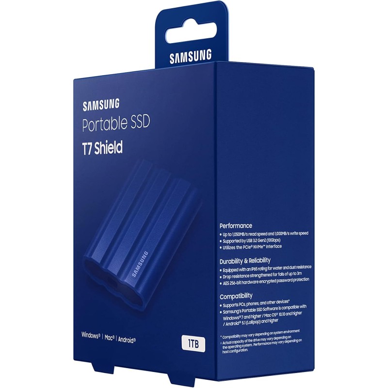 Samsung MU-PE1T0R/EU T7 Shield SSD Portatile da 1TB, USB 3.2 Gen.2, blu,compatibile con Mac, iPhone e iPad - 1 TB Blu