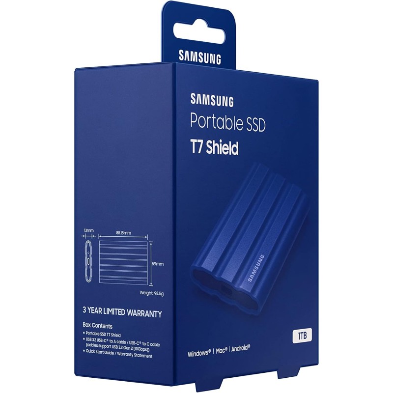 Samsung MU-PE1T0R/EU T7 Shield SSD Portatile da 1TB, USB 3.2 Gen.2, blu,compatibile con Mac, iPhone e iPad - 1 TB Blu