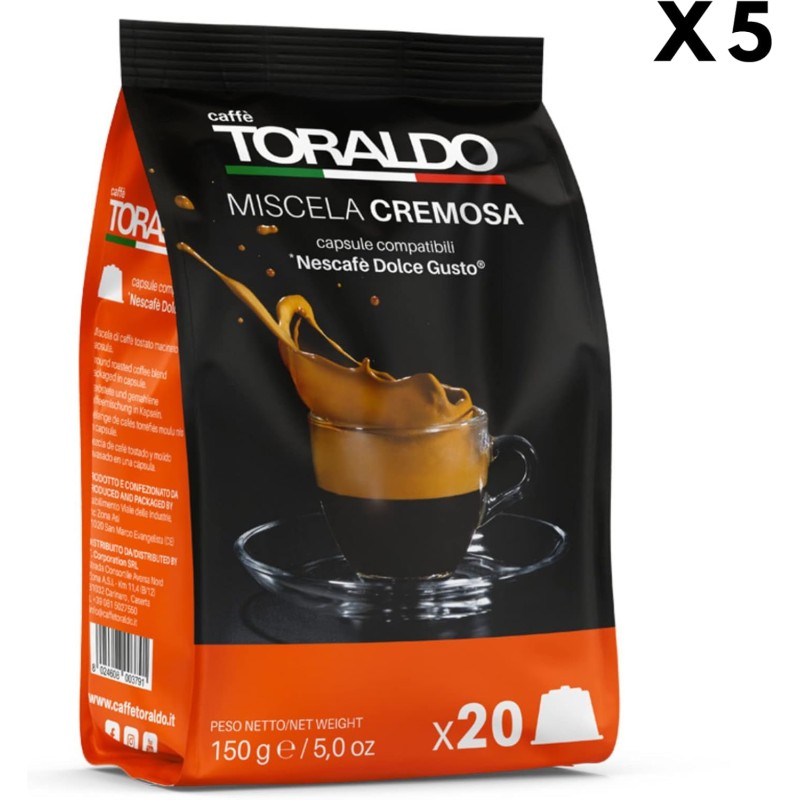 CAFFÈ TORALDO | Capsule Compatibile Dolce Gusto* (100 Unità, Miscela Cremosa) - 100 Unità (Confezione da 1) Miscela Cremosa