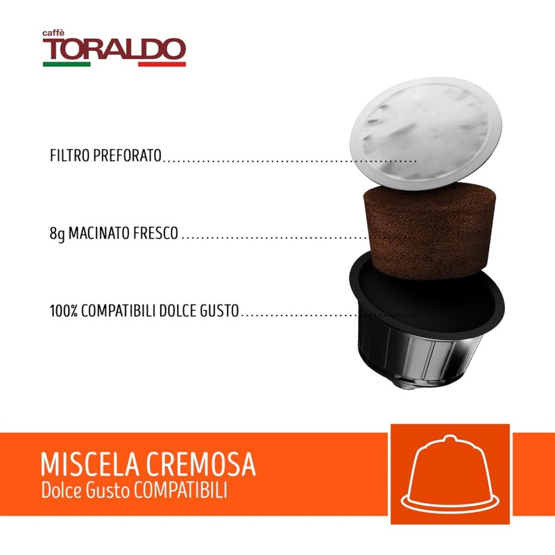 CAFFÈ TORALDO | Capsule Compatibile Dolce Gusto* (100 Unità, Miscela Cremosa) - 100 Unità (Confezione da 1) Miscela Cremosa